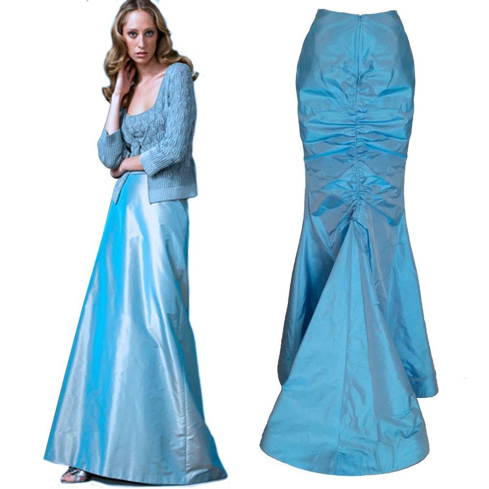 Stunning Reem Acra Blue Silk Long Evenning Skirt